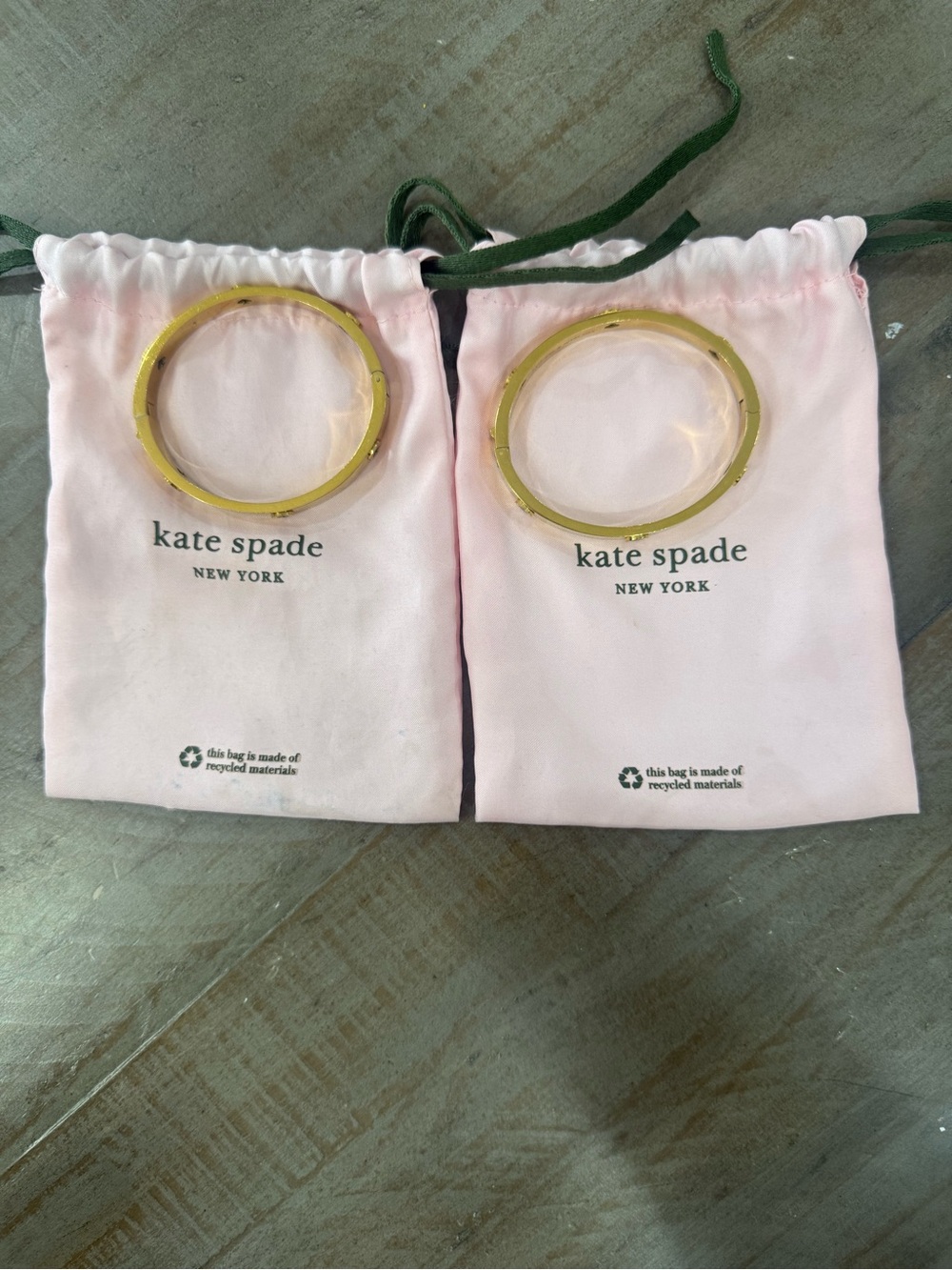 Kate Spade New York Gold Tone Spade Hinged Bangle Bracelets Set of 2